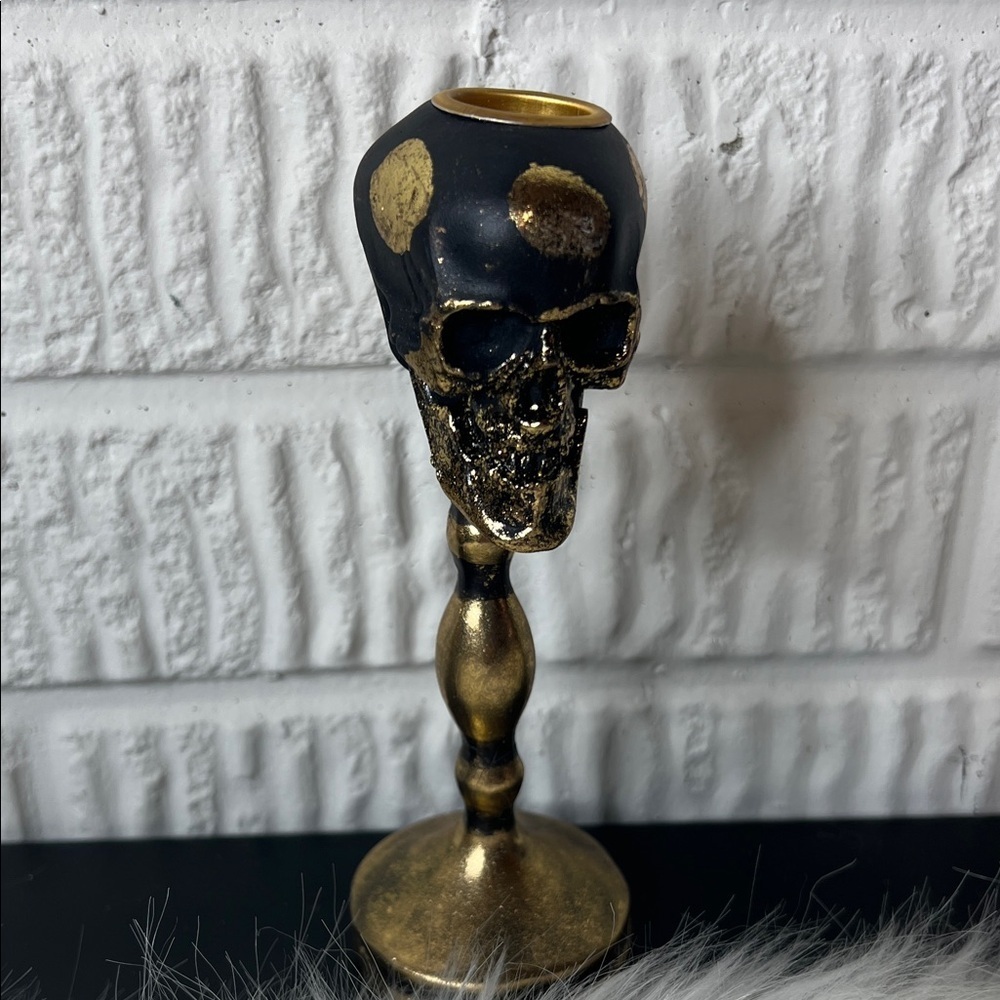 Spirit Black and Gold Skull Candle Holder